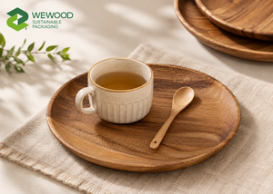 Assiette de service en bois d'acacia naturel, assiette ronde en bois faite à la main, vaisselle écologique - Product Image 3