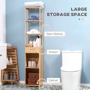 Mobile da Bagno in Stile Tradizionale con Cassetto e Ripiani a Doghe in Legno PVC MDF Salvaspazio per Uso in Camera da Letto - Product Image 4