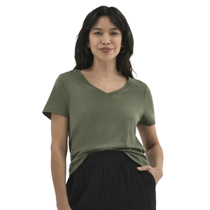 Camiseta de Mujer con Cuello en V, Color Sólido, Diseño Moderno y Personalizado, Color Rosa - Product Image 3