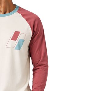 <b>White</b> And Dusty Rose Raglan Long Sleeve T Shirt Men Premium Cotton Crew Neck Graphic Baseball Tee Aqua Trim Custom OEM Apparel - Product Image 4