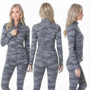 Chaqueta de Yoga con Estampado de Camuflaje para Mujer, 100% Spandex, Top Deportivo para Gimnasio, Transpirable, Ajustada, de Manga Larga - Product Image 5