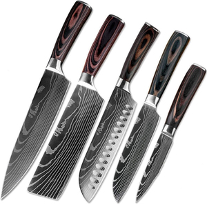 Ensemble de couteaux en acier Damas avec étui en cuir, couteaux de cuisine de haute qualité pour la cuisine à domicile et l'utilisation en restaurant - Product Image 1