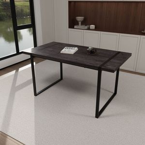 Tavolo da Pranzo Rettangolare Moderno Industriale 150 cm, Piano in MDF Nero, Spessore 3,8 cm, Sedute in Legno Ingegnerizzato, per 4-6 Persone - Product Image 3
