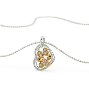 Collar con Colgante de Pata de Animal Adorable con Diamantes Redondos de Corte Brillante en Plata 925 con Cadena de Serpiente Chapada en Rodio, Unisex, para Uso Diario - Product Image 3