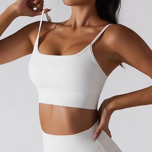 Soutien-gorge de sport côtelé à bretelles spaghetti et dos nu pour femme, avec coussinets amovibles, idéal pour l'entraînement – Grande Vente - Product Image 2