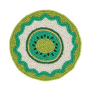 Sous-verre perlé rond en forme de tranches de kiwi, fait main avec perles de verre, style mandala vert, articles de décoration de table - Product Image 1