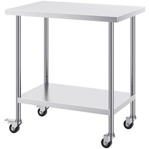 Tavolo da Lavoro in Acciaio Inox Resistente 24 X 36 X 38 Pollici con 4 Ruote e 3 Livelli di Altezza Regolabili per Preparazione Alimenti - Product Image 1