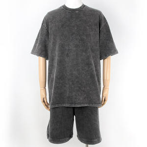Conjunto de Verano de Fabricantes de Ropa con Lavado Ácido: Camisetas Oversize con Logo Estampado y Pantalones Cortos Casuales Bordados, Chándal, Camiseta - Product Image 4