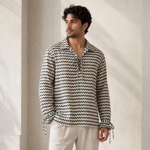 Chemise décontractée à manches longues pour homme, col rabattu, respirante, 100% coton Dobby, tenue d'été durable, tissée à la main - Product Image 1