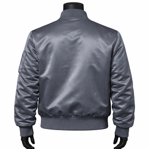 High Quality Triveers <b>Men's</b> Grey Satin Bomber <b>Jacket</b> Regular Fit Stand Collar Zipper Pocket Casual Wear With Buttons <b>Jacket</b> - Product Image 2