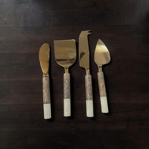 Luxury Brass Cheese <b>Knife</b> Set with Wood and <b>Bone</b> <b>Handles</b> for Gourmet Food Serving - Product Image 1