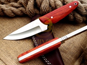Couteau de chasse artisanal avec manche en bois et étui en cuir – Couteau d'extérieur à lame fixe ultra-affûtée - Product Image 4