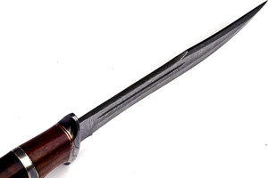Cuchillo Bowie Hecho a Mano de Acero de Damasco con Borde Parcialmente Dentado de 0.35mm de Grosor para Caza y Camping al Aire Libre, Mango de Madera de Palisandro y Funda de Cuero - Product Image 5