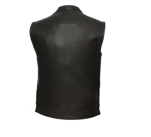 Gilet moto en cuir véritable pour homme, col montant, fermeture éclair, couleur unie, vêtement d'extérieur pour l'automne, coupe classique - Product Image 2