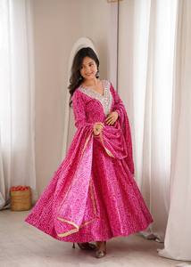 AARIKA TEXTILE Durable Printed Maslin Embroidered Gown Micro Cotton Pant Golden Lace Dupatta Quick Dry <b>Wedding</b> Diwali Party - Product Image 3