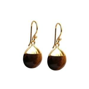 Boucles d'oreilles pendantes en œil de tigre plaqué or, forme goutte, bijoux pierre de naissance de novembre avec crochets plaqués or 8-10mm, cadeau pour elle - Product Image 5
