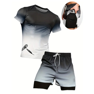 OEM Sports Quick-Dry <b>Short</b>-Sleeve Knit Top A 2-In-1 Double-Layer <b>Compression</b> T-Shirt And <b>Shorts</b> Set BY AMAZING INDUSTRIES - Product Image 1