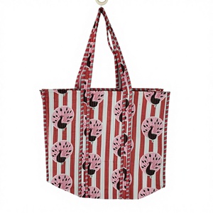 Sac fourre-tout en coton imprimé paon rayé rouge, grande capacité, réutilisable, écologique, léger, fermeture éclair, sac à main pour femme - Product Image 2