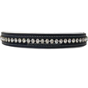 Rembourrage et couture blancs faits à la main de forme droite de luxe en cuir véritable bande de front de cheval personnalisée avec 1 rangée de cristaux clairs - Product Image 2