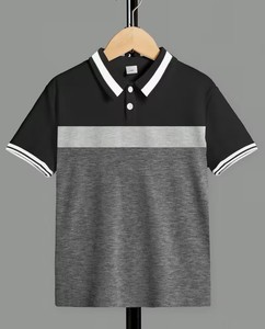 Boys Embroidered Knitted Cotton Polo Neck T-Shirt Short Sleeve Anti-Wrinkle 180g Summer Casual Wear Quick Dry Eco-Friendly Solid - Product Image 1