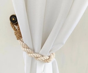 Rustic Rope Curtain <b>Tieback</b>, Boho Curtain Holder, Handmade Cotton Tie, Scandinavian Window Decor - Product Image 1