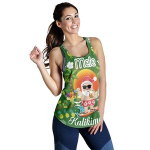 Women's Green <b>Christmas</b> <b>Tank</b> <b>Top</b> Mele Kalikimaka Floral Print Digital Printed Scoop Neck Casual Breathable Knitted Polyester - Product Image 2