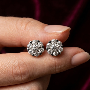 Pendientes de Diamantes Naturales al por Mayor con Diseño Floral en Racimo, Oro Blanco de 18K, Clásico Diseño de Halo, Joyería Nupcial Directa de Fábrica China - Product Image 3