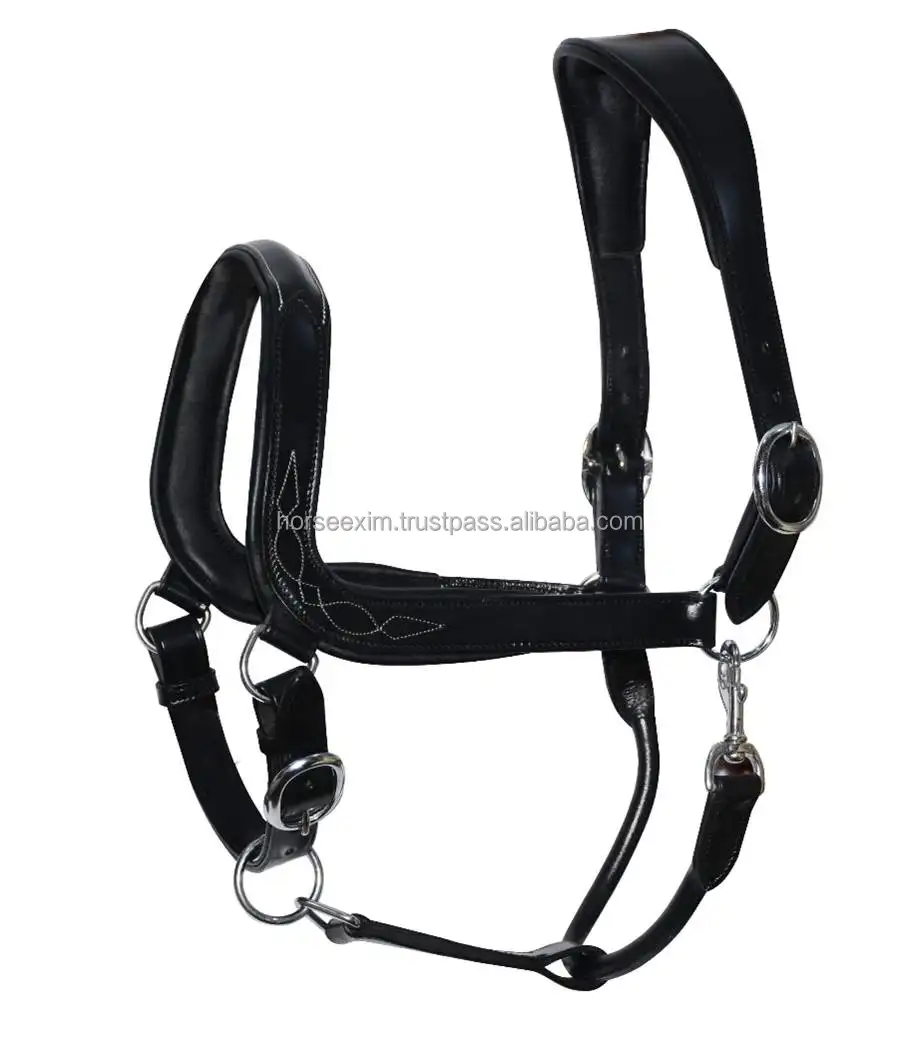 Anatomic Leather Horse Halter with Fancy Stitch and Soft Padded Noseband and Headpiece