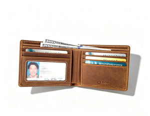 [En stock][Prix de vente au détail] Portefeuille homme bi-fold en cuir véritable Crazy Horse Castello fait main de haute qualité avec protection RFID Marron Marron clair - Product Image 4