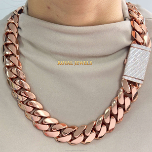 Collar de eslabones cubanos de moissanita chapado en oro rosa de alta demanda, cadena de plata 925 con microincrustaciones y cierre brillante redondo, regalo - Product Image 1