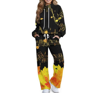 Conjunto Deportivo Casual para Mujer, Estampado Completo, Algodón/Poliéster, Sudadera con Capucha Personalizada a la Moda - Product Image 1