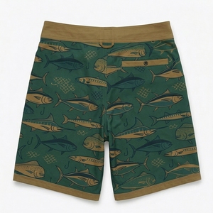 <b>Men's</b> Green Fish Print Board <b>Shorts</b> Casual Drawstring <b>Swim</b> Trunks - Product Image 2