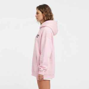 Sudadera con capucha de bloques de color para mujer, rosa y blanca, con hombros caídos, manga larga y estampado de letras - Product Image 4