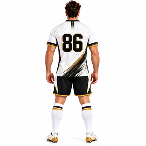 Custom <b>White</b> Black Gold Football Jersey and <b>Shorts</b> Set for Men Soccer Uniform - Product Image 2