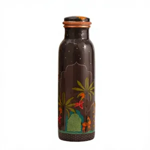 Bouteille d'eau en cuivre pur, design mosaïque mandala, artisanale, gourde en cuivre rustique, design imprimé coloré artisanal - Product Image 4