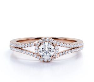 1.5 Carat Round Cut Moissanite Geometric <b>Split</b> Shank Halo Engagement & Wedding <b>Ring</b> in Gold Plated - Product Image 1