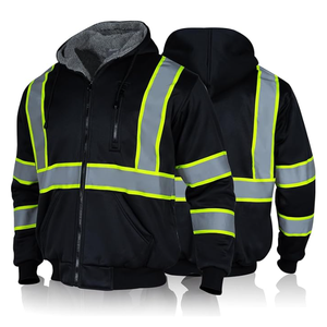 Veste de sécurité haute visibilité jaune et noire avec logo personnalisé, manches longues, réfléchissante, pour travaux de construction et événements hivernaux - Product Image 2