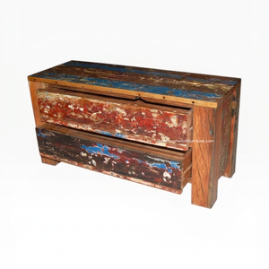 Mesa Consola Rústica de Madera de Teca con 2 Cajones para Sala de Estar, Entrada, Apartamento, Hotel, Muebles para el Hogar, Madera de Barco Reciclada - Product Image 3