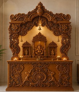 Luxurious Hand-Carved Hari <b>Mandir</b> for Pooja Ghar Solid Teak Wood Home Pooja Room Temple Traditional Hindu Temple For Australia - Product Image 2