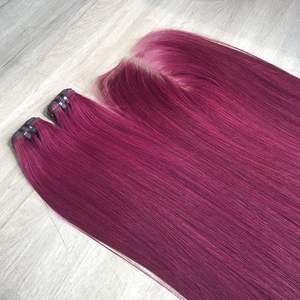 Extensiones de cabello virgen Remy crudo suave de Vietnam Venta en estilos rectos de hueso recto con rizos de ondas de colores resaltados - Product Image 1
