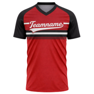 Maillot de baseball personnalisé rouge et noir avec col en V, nom d'équipe et numéro de joueur personnalisés pour vêtements de sport et uniformes pour hommes - Product Image 2