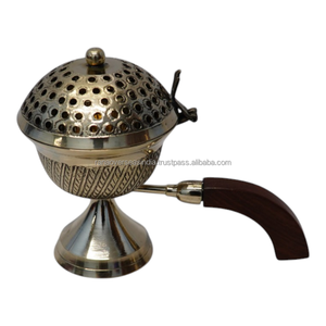 Quemador de incienso de latón ecológico con mango de madera, quemador de Bakhoor portátil para templo, hogar y decoración espiritual - Product Image 5