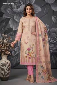 Beautiful Cotton Linen with Simar Print & Hand <b>Beads</b>-Cut work Readymade Kurti-Pant & Printed Dupatta Collection Indian Supplier - Product Image 5