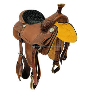 Sports de plein air équestre en cuir véritable cheval Western selle entièrement personnalisé cuir de qualité pour l'équitation et la course avec ensemble de pointes - Product Image 3