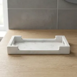 Rectangular Marble Storage Tray Minimalist Design Tabletop Accessory For Bathroom Indoor Use Durable - Product Image 3