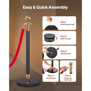 Ensemble de 6 barrières de contrôle de foule pour tapis rouge avec poteaux en acier inoxydable doré et cordes en velours rouge - Product Image 5