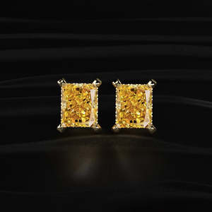 Radiant Cut Yellow Moissanite Stud <b>Earrings</b> 4.20 TCW VVS Clarity 14K Gold 4 Prong Solitaire Screw <b>Back</b> Handmade Jewelry Gift - Product Image 2