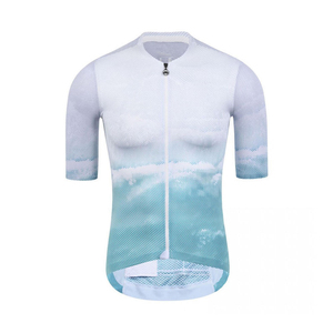 <b>White</b> Blue Gradient Quick Dry 100% Polyester Short Sleeve <b>Cycling</b> <b>Jersey</b> Full Zip Unisex Sport Wear - Product Image 3