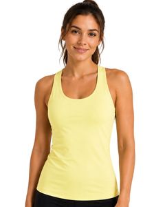 Camiseta Deportiva sin Mangas para Mujer, Color Amarillo Claro, Estilo Racerback, Transpirable, para Yoga, Gimnasio, Fitness, Ejercicio, Ropa Deportiva - Product Image 1