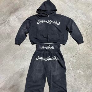 Unisex Streetwear Tracksuit Set Hooded Full Sleeve Zipper Front Solid Fleece Sweatshirt & Pants Winter Wear - Product Image 2
